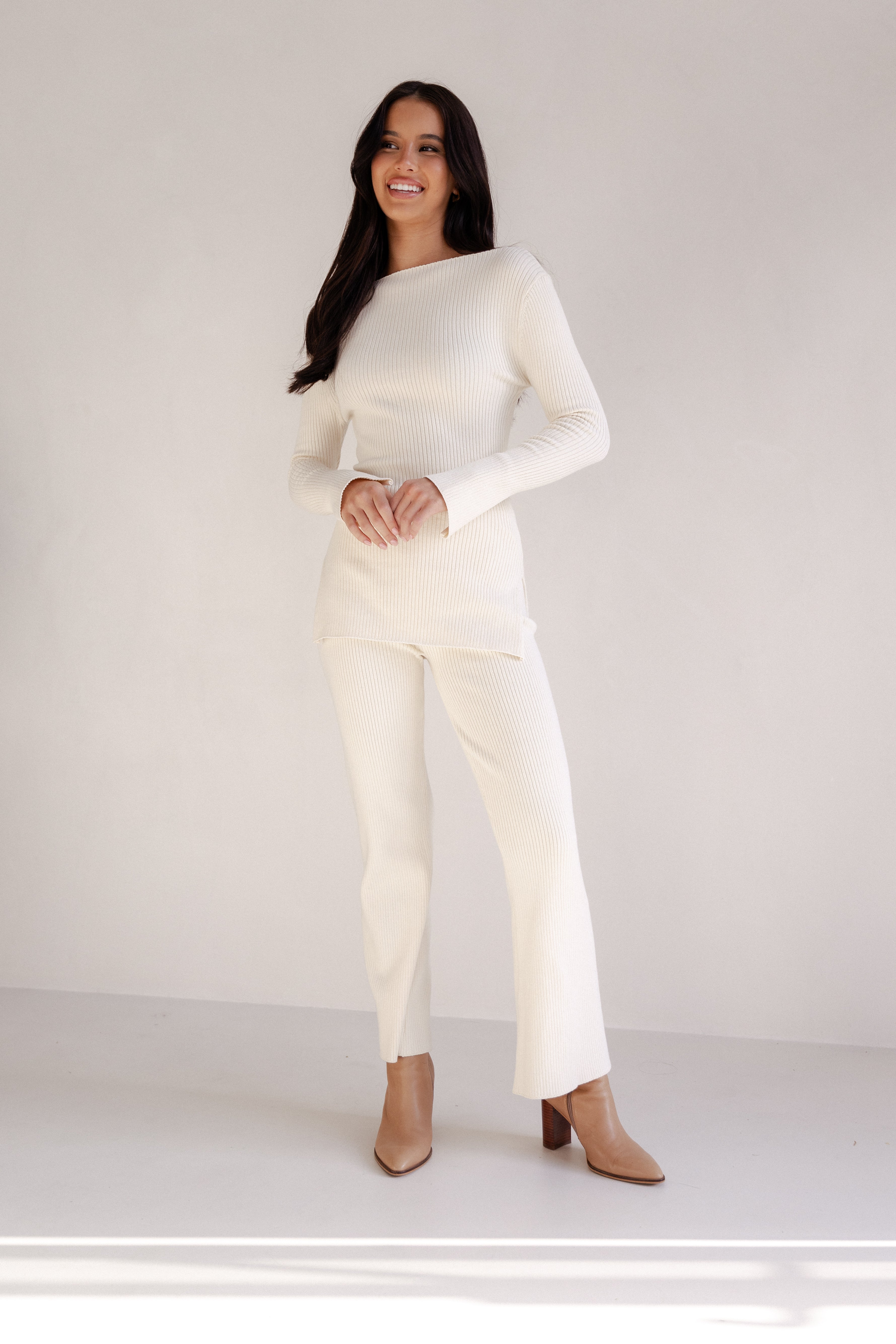 Fleur Ribbed Knit Top - Cream